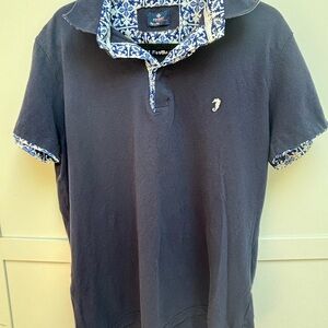 Finery Amalfi Coast Men's Polo Shirt 100% Cotton Navy Blue Short Sleeve Size XXL